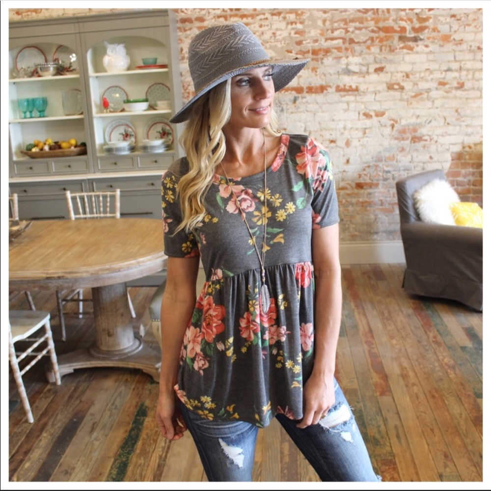 Charcoal floral babydoll tunic